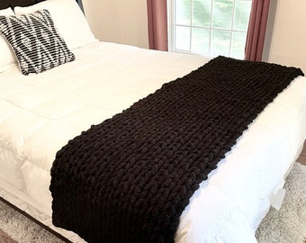 Black Bed Runner - Chenille Bed Scarf