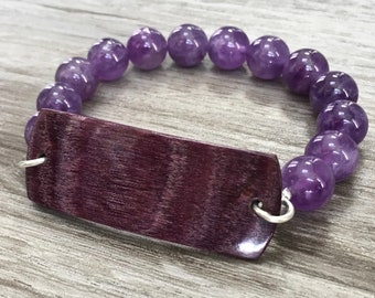 Purple Bracelet - Amethyst Beads with Dymondwood - FREE SHIPPING in USA