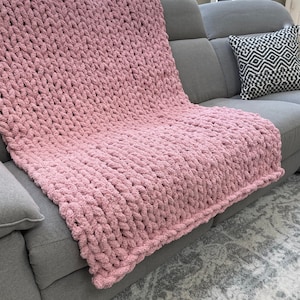 Pink Chenille Chunky Knit Blanket: Handmade Throw
