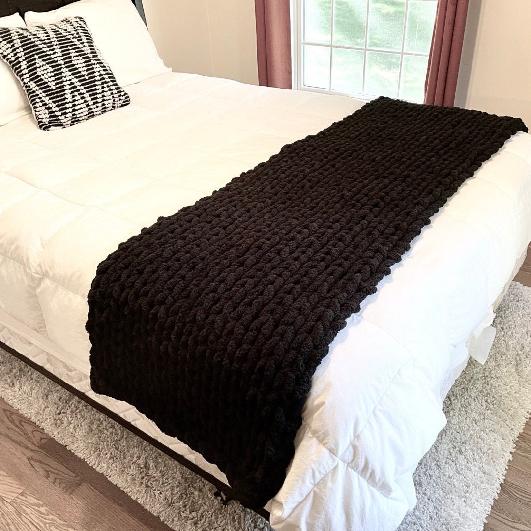 Black Bed Runner Chenille Bed Scarf Etsy