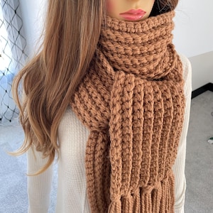 Chunky Knit Scarf - Handmade Scarf - Tan Scarf - Crochet Scarf - READY TO SHIP!