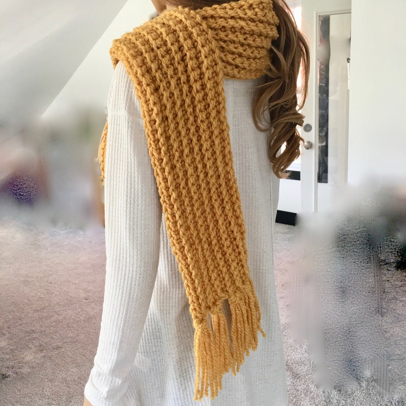 Chunky Knit Scarf Handmade Mustard Scarf Crochet Scarf WITH or WITHOUT Tassels image 4