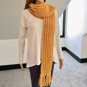 Chunky Knit Scarf Handmade Mustard Scarf Crochet Scarf WITH or WITHOUT Tassels image 6