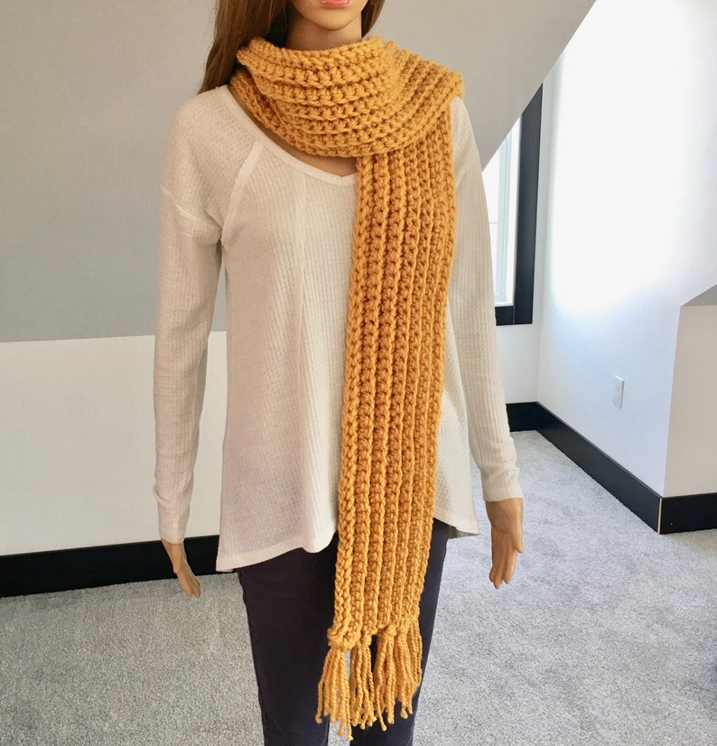 Chunky Knit Scarf Handmade Mustard Scarf Crochet Scarf WITH or WITHOUT Tassels image 6