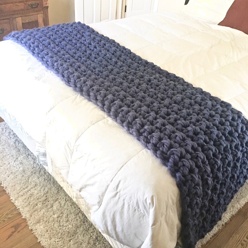 Chunky Bed Runner Queen Size Bed Runner Blue Throw Hand Etsy