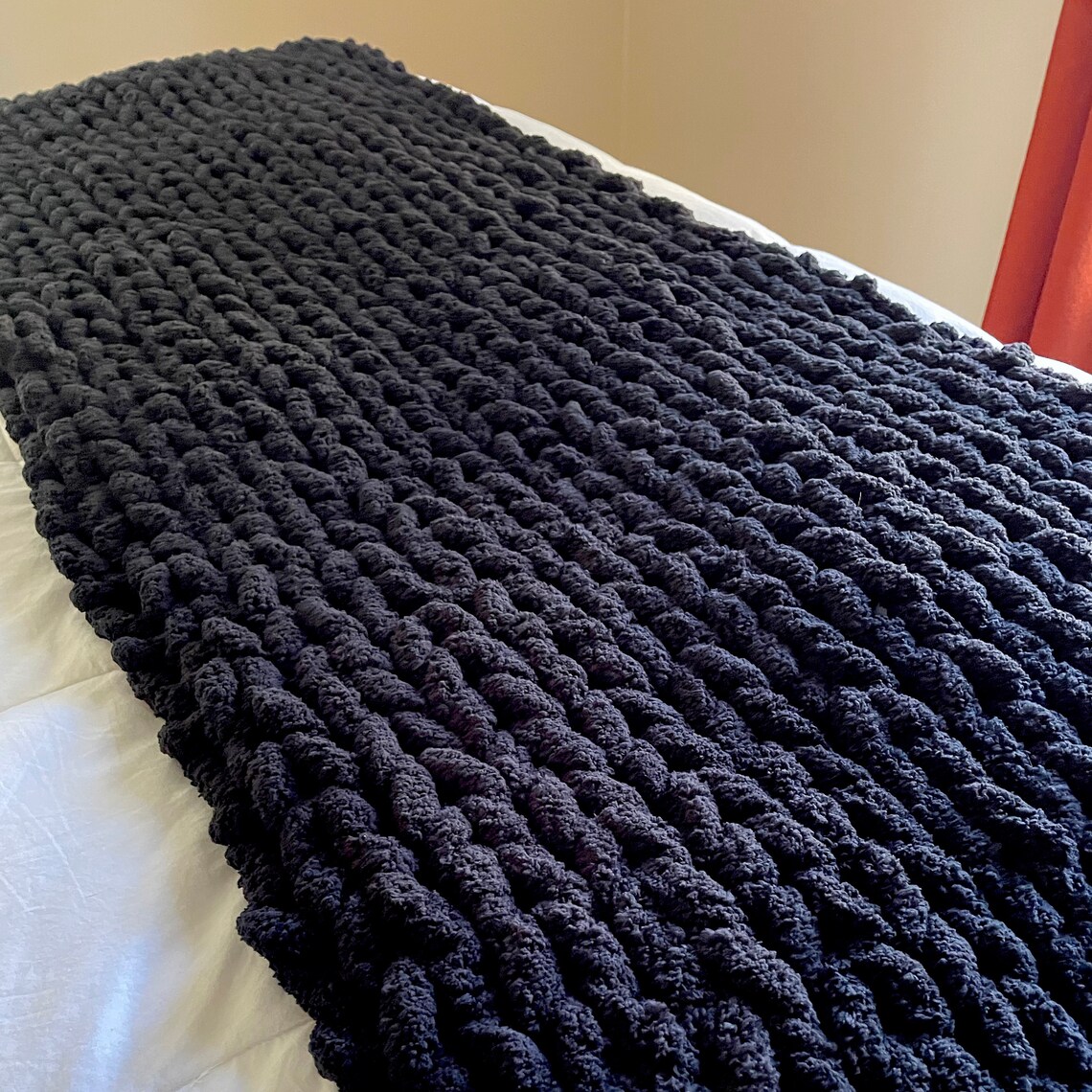 Black Bed Runner Chenille Bed Scarf - Etsy
