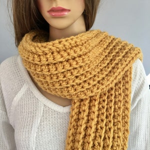 Chunky Knit Scarf Handmade Mustard Scarf Crochet Scarf WITH or WITHOUT Tassels image 3