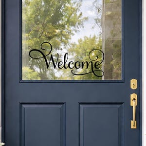 Welcome Vinyl Decal, Swirly Script Door Sign, Office Entrance, Business Window Sign
