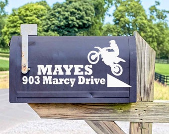 Motocross Mailbox Decal Set, Custom House Address Vinyl decal for mailbox, Business decals, Motorcycle Decal, Racing gift for Dad Christmas