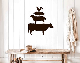 Stacked cow goat pig chicken vinyl decal, Farm decal, Farmstand, greenhouse, country road stand vinyl decal, Kitchen Wall Decal, Pantry door