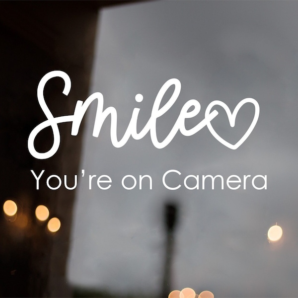 Smile You're on Camera No Soliciting Security Surveillance vinyl decal sticker Glass Door Decal For office business home window sign
