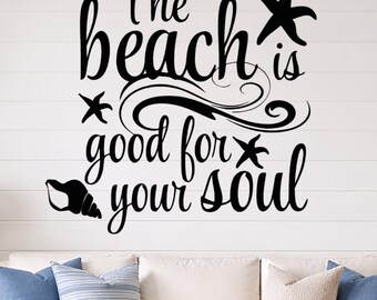 Strand is goed voor je ziel Vinylmuursticker, woondecoratie kust