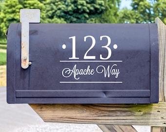 Custom Mailbox Vinyl Decal Set, Modern House Number, Address Decal