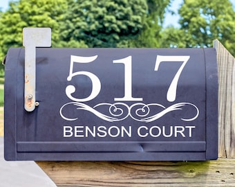 Mailbox Number Decal with Street Name, Address Sticker Set