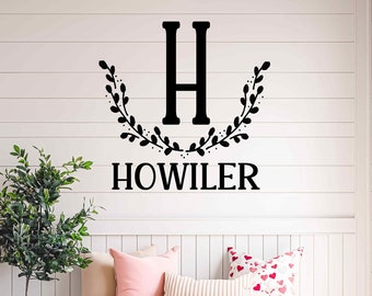 Personalized Family Name Wall Decal, Custom Last Name Vinyl Decal, Front door monogram, Business Office Decal