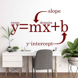 Math Classroom Wall Decal, Teacher Decor, Algebra y=mx+b with arrows, student visual aid, Educational Sign