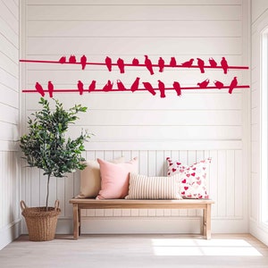 Birds on Wire Vinyl Wall Decal, Perched Bird Art, Foyer Office Decor