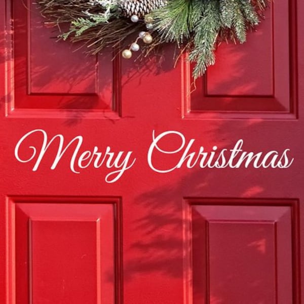 Merry Christmas Decal door Decor, Wall decal Word Merry Christmas, Holiday Vinyl Lettering, Entryway Door Decal, Christmas decal for glass