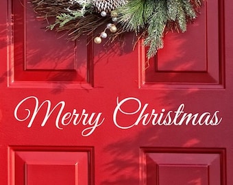 Merry Christmas Decal door Decor, Wall decal Word Merry Christmas, Holiday Vinyl Lettering, Entryway Door Decal, Christmas decal for glass