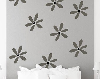 Daisy Wall Decal, Cute Flower Vinyl decal set of 16, Playroom wall art stickers, Boho Bathroom wall decor, Affirmation Mirror Decals, Kids