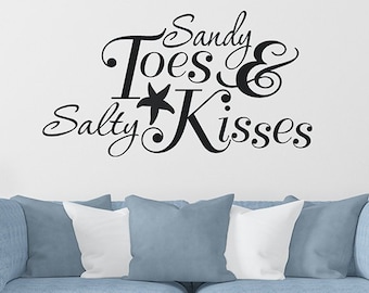 Stranddecoratie met zand tussen de tenen en zoute kusjes, strandsticker, muursticker met zeesterren, decoratie voor strandhuis, stranddecoratie voor aan de muur, strandbadkamer