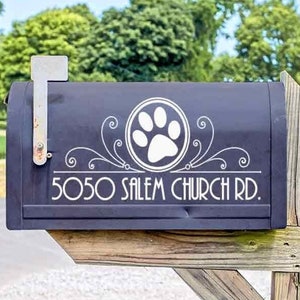 Dog Paw Mailbox Vinyl Decal, Pet Owner gift, Personalized Strret home address Sticker