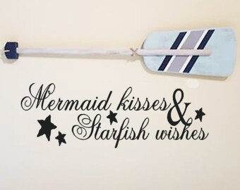 Mermaid Kisses and Starfish Wishes Vinyl Wall Decal Words - Bathroom Wall Decal - Beach Wall Decal - Mermaid Decal - Mermaid Wall Decal