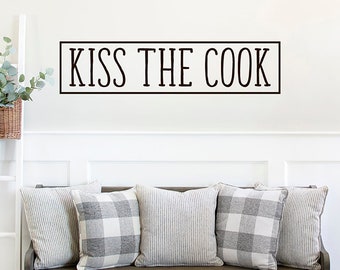Kiss The Cook Chef Wall Sticker Kitchen Art Dining Room Decor Quote Vinyl Decal 