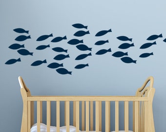 Fish wall decal, School of fish vinyl decals, Kids bedroom wall decor, playroom wall decal, Bathroom Decals, Sunday school fisherman