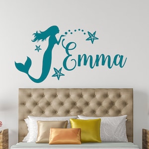 Mermaid Wall Decal, Mermaid Decal, Mermaid Decor, Mermaid Monogram Name Decal, Kids Bedroom Wall Decor, personalized gifts image 1