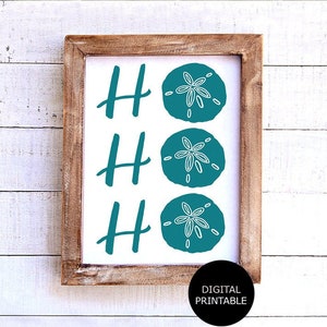 Coastal Farmhouse Signs, Beach Christmas Decor Printable Wall Decor, Ho Ho Ho Instant Download, Coastal Christmas Decor, Sand Dollar Print
