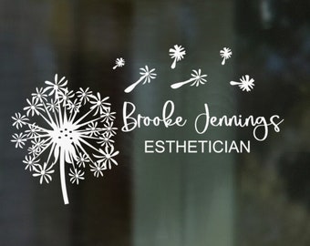 Esthetician Vinyl Wall Decal, Door Decal Business Logo , Dandelion Flower Sticker, Skincare Logo Custom Name Decal, Personalized decals