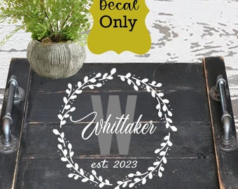 Custom Name Vinyl Decal, Round Wreath Monogram