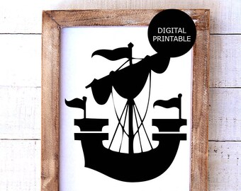 Pirate ship print, Printable Wall Print, pirate decor, maritime decor, Digital Download, nautical wall art, Kids Coastal, Digital Prints