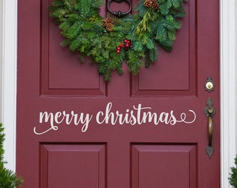 Merry Christmas Door Decal Christmas Vinyl Door Decal Holiday Decals Merry Christmas Decal Christmas Wall Quotes Vinyl Decal Christmas Decor