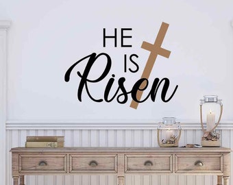 He is Risen vinyl wall decal, Easter Decor, Christian Wall decal, Religious gift, Holy cross, Sunday School Church decal, Jesus gift