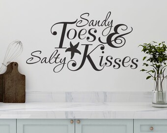 Sandy Toes and Salty Kisses vinyl muursticker sticker, strand citaat muur woord sticker, kantoor raamsticker, teken vinyl letters voor knutselen