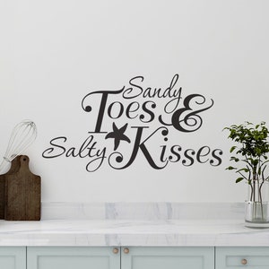 Sandy Toes and Salty Kisses vinyl wall decal sticker, Beach quote wall word decal, Office window sticker, sign vinyl letters for crafting