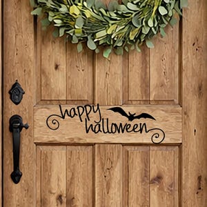 Happy Halloween Bat Silhouette Vinyl Decal, Front Door Decor