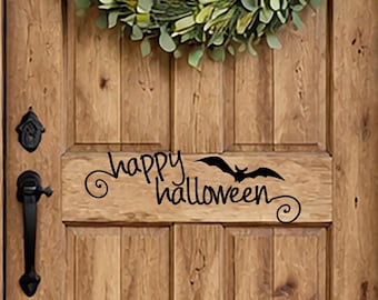 Happy Halloween Bat Silhouette Vinyl Decal, Front Door Decor