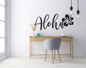 Aloha Decal for sign, Aloha Wall Decal, Hot tub Sign vinyl decal, Beach Front Door Office business window decal, Hawaiian Wedding Decor