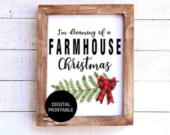 Farmhouse Christmas Print, Red Buffalo Check Bow (Digital Download)