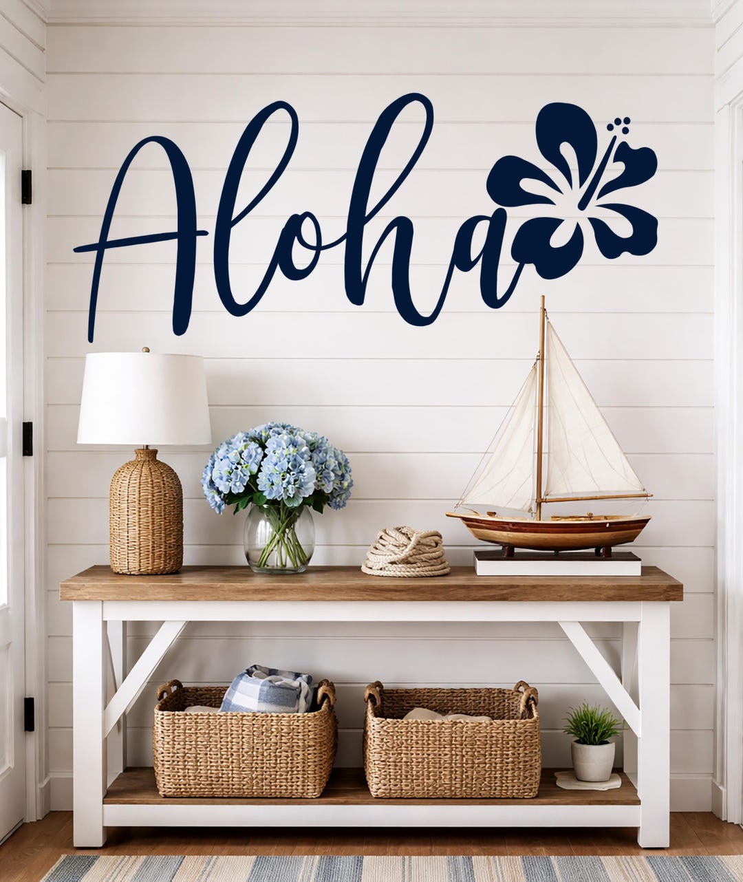 Aloha Wall Decal, Hibiscus Flower Decor, Door Decals, Beach Home Decor ...