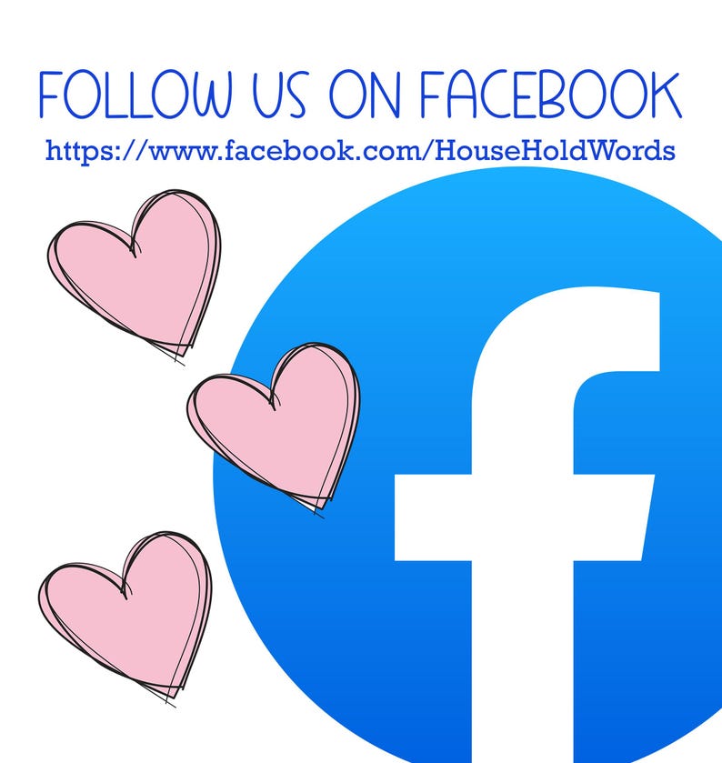 May include: Image promoting a Facebook page. The image features a large blue circle with a white 'f' logo, three pink hearts with black outlines, and the text "FOLLOW US ON FACEBOOK" and a URL.