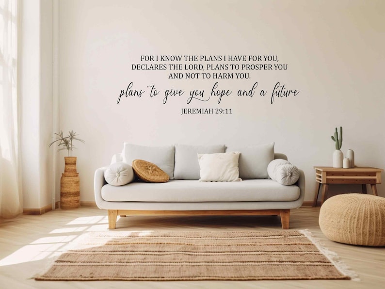For I know the plans I have for you vinyl wall decal, Jeremiah 29:11, Bible Scripture verse wall decal, Spiritual Decor, Church Wall Art image 1