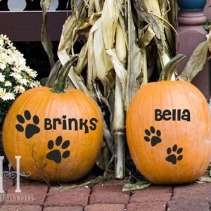 Pet name Vinyl Decal, Custom Name Decal, Pet Decal, personalized Pumpkin Decal, Halloween outdoor decorations, paw print decal, dog decal image 7