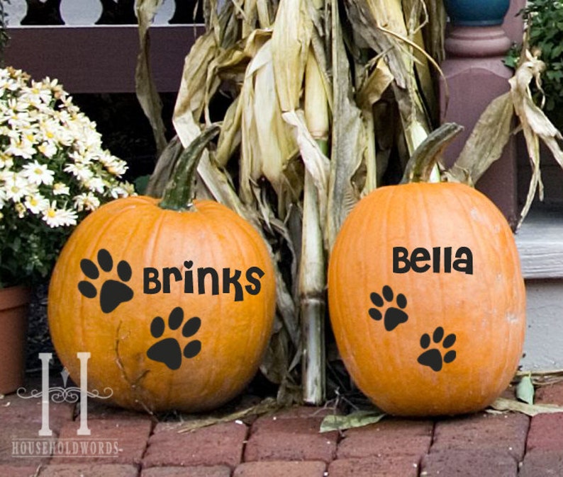 Pet name Vinyl Decal, Custom Name Decal, Pet Decal, personalized Pumpkin Decal, Halloween outdoor decorations, paw print decal, dog decal image 7