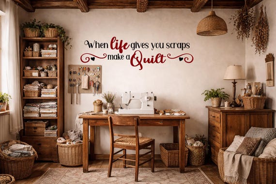 Quilting Quote Vinyl Wall Decal, Craft Room Decor