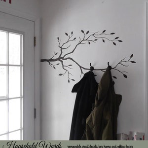 Entryway Wall Decal Mud Room Decor, Modern Farmhouse Decal, Tree Branch Coat Hook Ideas, Office Decal, Unique Wall Coat Hanger, Nature image 3