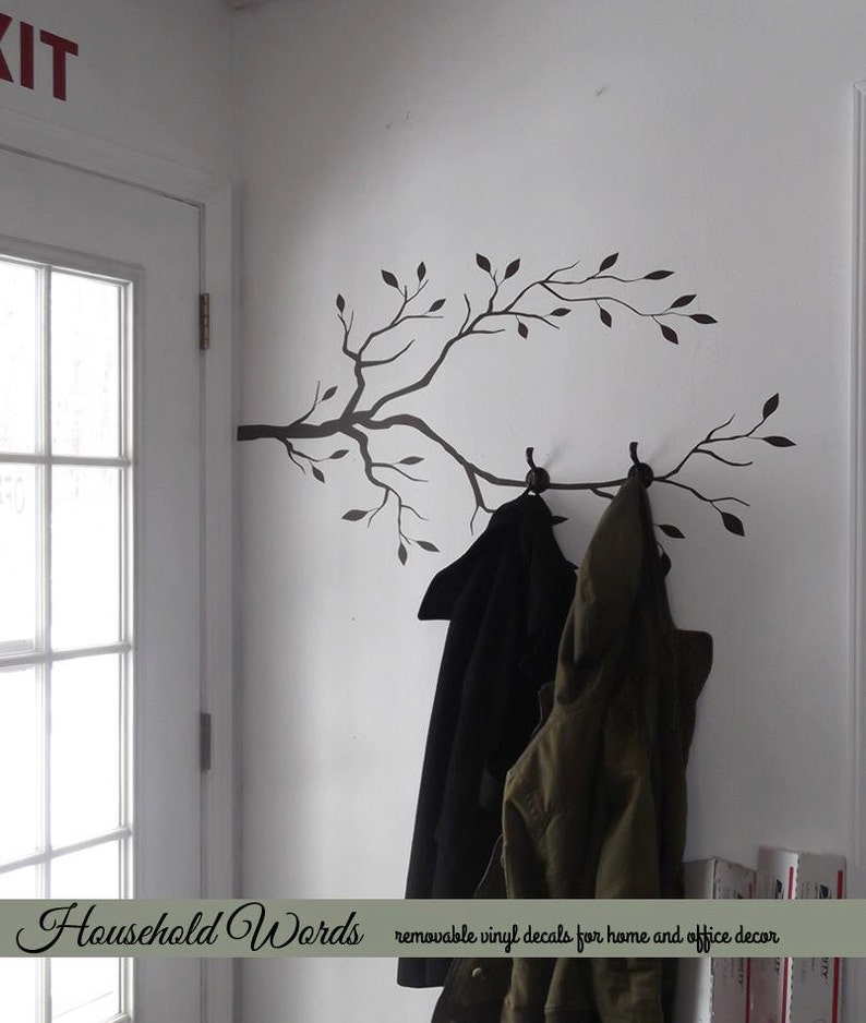 Entryway Wall Decal Mud Room Decor, Modern Farmhouse Decal, Tree Branch Coat Hook Ideas, Office Decal, Unique Wall Coat Hanger, Nature image 3